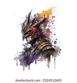 Samurai Dragon Traditional Japanese | Transparent 300dpi digital tshirt POD, EPS, vector, clipart, book cover, wallart, ready to print, Print-on-Demand, colorful, no background, beauty