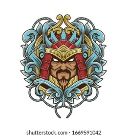 samurai engraving style vector illustration