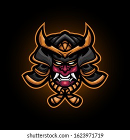 samurai evil head vector illustration