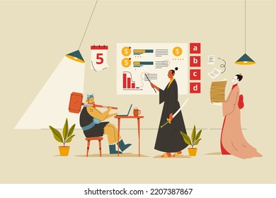 Samurai Explaining Chart to a Viking