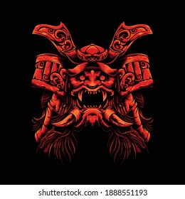 samurai face dark red design logo vector illustration