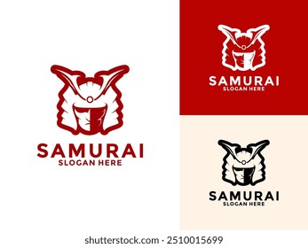 Samurai Face with Helmet logo vector, Japanese Warrior Samurai Knight logo design template