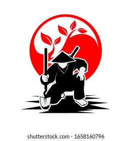 samurai flower life style vector design graphic