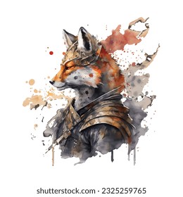 Samurai Fox Traditional Japanese | Transparent 300dpi digital tshirt POD, EPS, vector, clipart, book cover, wallart, ready to print, Print-on-Demand, colorful, no background, beauty