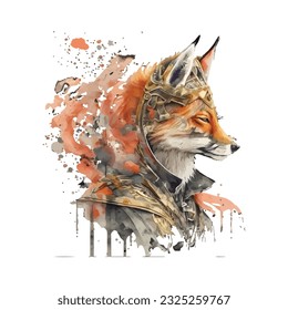 Samurai Fox Traditional Japanese | Transparent 300dpi digital tshirt POD, EPS, vector, clipart, book cover, wallart, ready to print, Print-on-Demand, colorful, no background, beauty