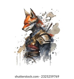 Samurai Fox Traditional Japanese | Transparent 300dpi digital tshirt POD, EPS, vector, clipart, book cover, wallart, ready to print, Print-on-Demand, colorful, no background, beauty