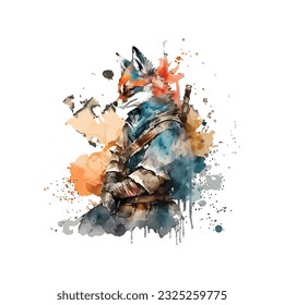 Samurai Fox Traditional Japanese | Transparent 300dpi digital tshirt POD, EPS, vector, clipart, book cover, wallart, ready to print, Print-on-Demand, colorful, no background, beauty