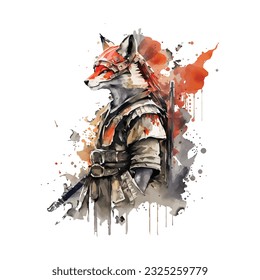 Samurai Fox Traditional Japanese | Transparent 300dpi digital tshirt POD, EPS, vector, clipart, book cover, wallart, ready to print, Print-on-Demand, colorful, no background, beauty