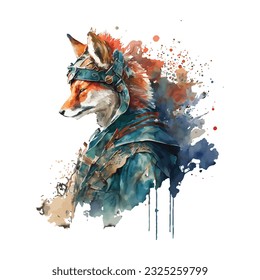 Samurai Fox Traditional Japanese | Transparent 300dpi digital tshirt POD, EPS, vector, clipart, book cover, wallart, ready to print, Print-on-Demand, colorful, no background, beauty