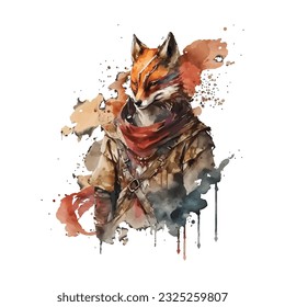 Samurai Fox Traditional Japanese | Transparent 300dpi digital tshirt POD, EPS, vector, clipart, book cover, wallart, ready to print, Print-on-Demand, colorful, no background, beauty
