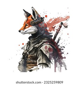 Samurai Fox Traditional Japanese | Transparent 300dpi digital tshirt POD, EPS, vector, clipart, book cover, wallart, ready to print, Print-on-Demand, colorful, no background, beauty