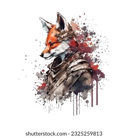 Samurai Fox Traditional Japanese | Transparent 300dpi digital tshirt POD, EPS, vector, clipart, book cover, wallart, ready to print, Print-on-Demand, colorful, no background, beauty