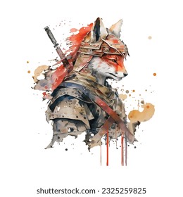 Samurai Fox Traditional Japanese | Transparent 300dpi digital tshirt POD, EPS, vector, clipart, book cover, wallart, ready to print, Print-on-Demand, colorful, no background, beauty
