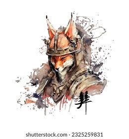 Samurai Fox Traditional Japanese | Transparent 300dpi digital tshirt POD, EPS, vector, clipart, book cover, wallart, ready to print, Print-on-Demand, colorful, no background, beauty