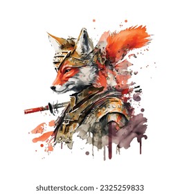 Samurai Fox Traditional Japanese | Transparent 300dpi digital tshirt POD, EPS, vector, clipart, book cover, wallart, ready to print, Print-on-Demand, colorful, no background, beauty