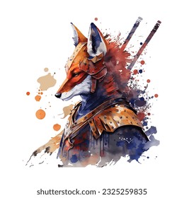 Samurai Fox Traditional Japanese | Transparent 300dpi digital tshirt POD, EPS, vector, clipart, book cover, wallart, ready to print, Print-on-Demand, colorful, no background, beauty