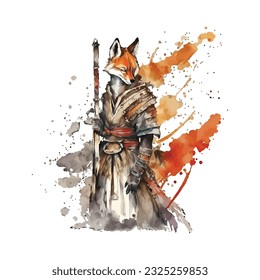 Samurai Fox Traditional Japanese | Transparent 300dpi digital tshirt POD, EPS, vector, clipart, book cover, wallart, ready to print, Print-on-Demand, colorful, no background, beauty