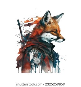 Samurai Fox Traditional Japanese | Transparent 300dpi digital tshirt POD, EPS, vector, clipart, book cover, wallart, ready to print, Print-on-Demand, colorful, no background, beauty