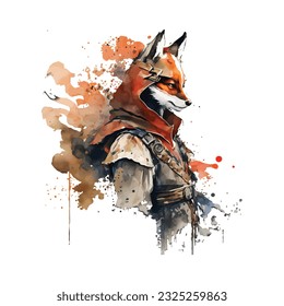 Samurai Fox Traditional Japanese | Transparent 300dpi digital tshirt POD, EPS, vector, clipart, book cover, wallart, ready to print, Print-on-Demand, colorful, no background, beauty
