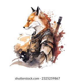 Samurai Fox Traditional Japanese | Transparent 300dpi digital tshirt POD, EPS, vector, clipart, book cover, wallart, ready to print, Print-on-Demand, colorful, no background, beauty
