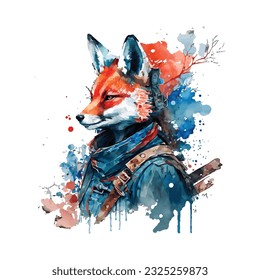 Samurai Fox Traditional Japanese | Transparent 300dpi digital tshirt POD, EPS, vector, clipart, book cover, wallart, ready to print, Print-on-Demand, colorful, no background, beauty