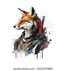 Samurai Fox Traditional Japanese | Transparent 300dpi digital tshirt POD, EPS, vector, clipart, book cover, wallart, ready to print, Print-on-Demand, colorful, no background, beauty