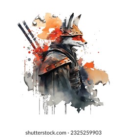 Samurai Fox Traditional Japanese | Transparent 300dpi digital tshirt POD, EPS, vector, clipart, book cover, wallart, ready to print, Print-on-Demand, colorful, no background, beauty