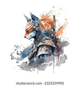 Samurai Fox Traditional Japanese | Transparent 300dpi digital tshirt POD, EPS, vector, clipart, book cover, wallart, ready to print, Print-on-Demand, colorful, no background, beauty