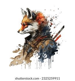 Samurai Fox Traditional Japanese | Transparent 300dpi digital tshirt POD, EPS, vector, clipart, book cover, wallart, ready to print, Print-on-Demand, colorful, no background, beauty