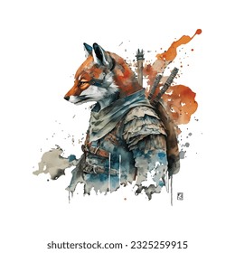 Samurai Fox Traditional Japanese | Transparent 300dpi digital tshirt POD, EPS, vector, clipart, book cover, wallart, ready to print, Print-on-Demand, colorful, no background, beauty