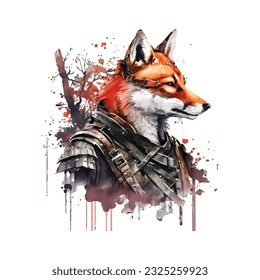 Samurai Fox Traditional Japanese | Transparent 300dpi digital tshirt POD, EPS, vector, clipart, book cover, wallart, ready to print, Print-on-Demand, colorful, no background, beauty