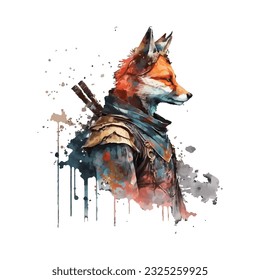 Samurai Fox Traditional Japanese | Transparent 300dpi digital tshirt POD, EPS, vector, clipart, book cover, wallart, ready to print, Print-on-Demand, colorful, no background, beauty