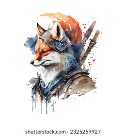 Samurai Fox Traditional Japanese | Transparent 300dpi digital tshirt POD, EPS, vector, clipart, book cover, wallart, ready to print, Print-on-Demand, colorful, no background, beauty