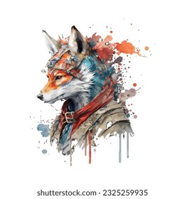 Samurai Fox Traditional Japanese | Transparent 300dpi digital tshirt POD, EPS, vector, clipart, book cover, wallart, ready to print, Print-on-Demand, colorful, no background, beauty