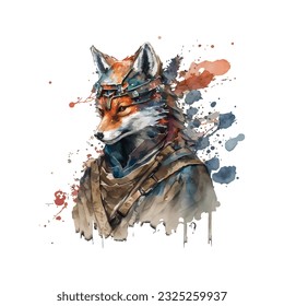 Samurai Fox Traditional Japanese | Transparent 300dpi digital tshirt POD, EPS, vector, clipart, book cover, wallart, ready to print, Print-on-Demand, colorful, no background, beauty