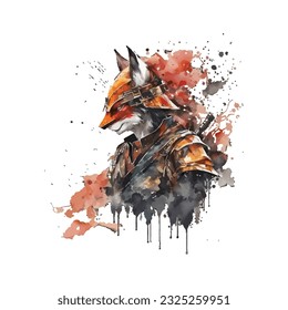 Samurai Fox Traditional Japanese | Transparent 300dpi digital tshirt POD, EPS, vector, clipart, book cover, wallart, ready to print, Print-on-Demand, colorful, no background, beauty