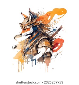 Samurai Fox Traditional Japanese | Transparent 300dpi digital tshirt POD, EPS, vector, clipart, book cover, wallart, ready to print, Print-on-Demand, colorful, no background, beauty