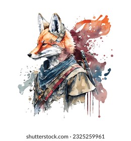 Samurai Fox Traditional Japanese | Transparent 300dpi digital tshirt POD, EPS, vector, clipart, book cover, wallart, ready to print, Print-on-Demand, colorful, no background, beauty