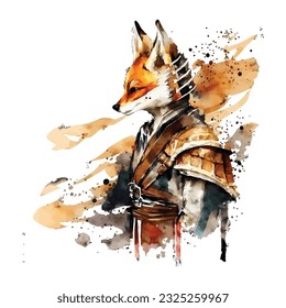 Samurai Fox Traditional Japanese | Transparent 300dpi digital tshirt POD, EPS, vector, clipart, book cover, wallart, ready to print, Print-on-Demand, colorful, no background, beauty
