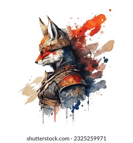 Samurai Fox Traditional Japanese | Transparent 300dpi digital tshirt POD, EPS, vector, clipart, book cover, wallart, ready to print, Print-on-Demand, colorful, no background, beauty