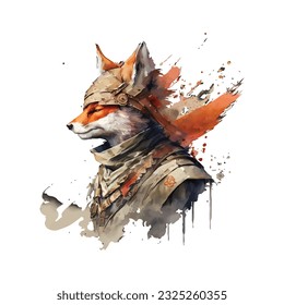 Samurai Fox Traditional Japanese | Transparent 300dpi digital tshirt POD, EPS, vector, clipart, book cover, wallart, ready to print, Print-on-Demand, colorful, no background, beauty