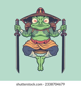 samurai frog warrior character illustration for t shirt design, logo, or stickers