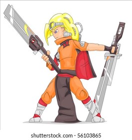 Samurai from future. Illustration isolated on white background.