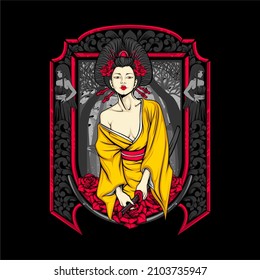 samurai geisha illustration with awesome background