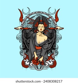 Samurai geisha Illustration für T-Shirt-Design