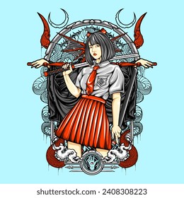 Samurai geisha Illustration für T-Shirt-Design