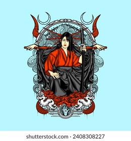 samurai geisha illustration for t shirt design