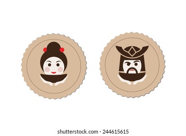 samurai and geisha tea ceremony logo element vector illustration.