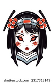 Samurai girl armor hand-drawn logo design, combining undead horror with ancient warrior spirit