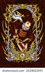 samurai menina incrível ilustração para design de camiseta